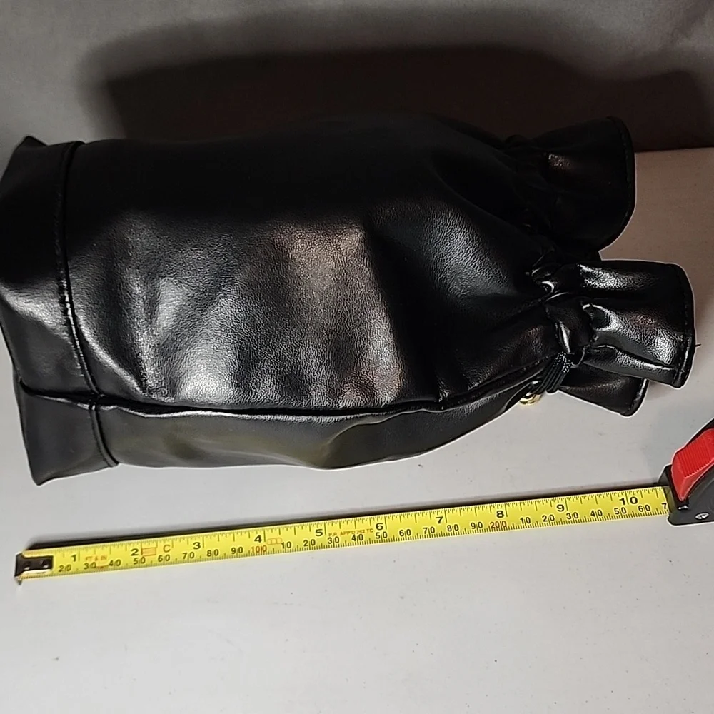 Luxurious Black Leather Drawstring Cosmetic Bag- Like New